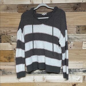 Maurices size XL V-Neck Soft Striped Popcorn Hooded Sweater - Brown, Cream, Pink